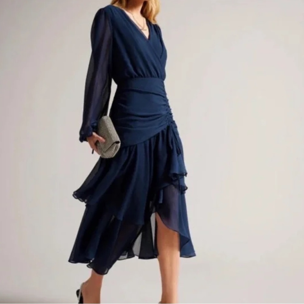 NEW Ted Baker Kiali Tiered Midi Dress With Ruched Waist SIZE UK4 RRP £195